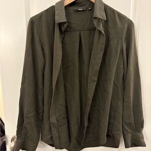 Uniqlo Dark Olive Rayon XS Blouse Shirt